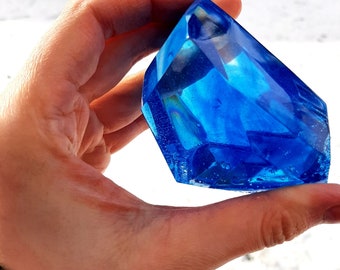 Resin Crystal Paperweight / Deep Blue Resin Paperweight / Blue Crystal Paperweight Cosplay Gem TTRPG Props RPG Props Game Master Gems