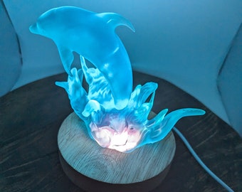 LED Dolphin Night Light Resin Lamp Resin Sculpture Sea Animal Night Light Gift For Her Ocean Bathroom Color Changing Dolphin Animal Lovers
