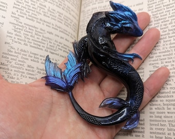 Midnight Water Dragon Resin Dragon Baby Dragon Dice Guardian Sleeping Dragon Figurine Fantasy Gifts Mythical Creatures Fantasy Woman Gift