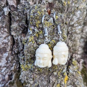 White Buddha Earrings Gifts for Buddhists Buddhist Accessories Hippie Gifts Boho Dainty Buddha Earrings Ceramic Buddha Earrings Stone Buddha
