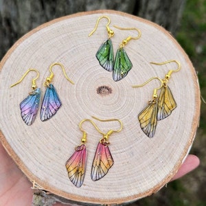 Dainty Yellow Butterfly Wing Earrings / Butterflies / Yellow Butterflies / Dangle Earrings / Sparkle / Flowers / Fairies / Pixie