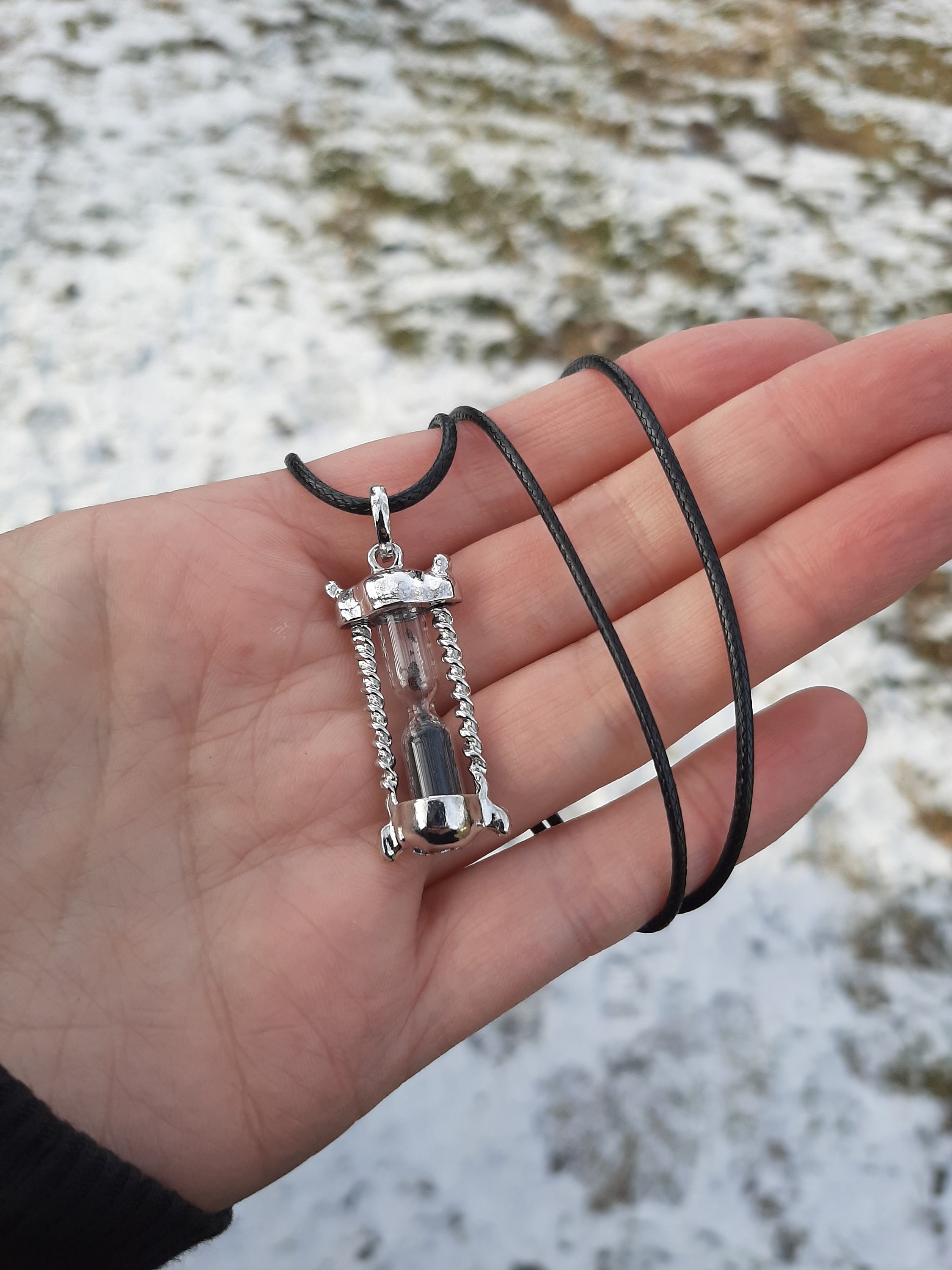 Hourglass Necklace / Black Sand Necklace / Sand Timer / Steampunk / Whimsy