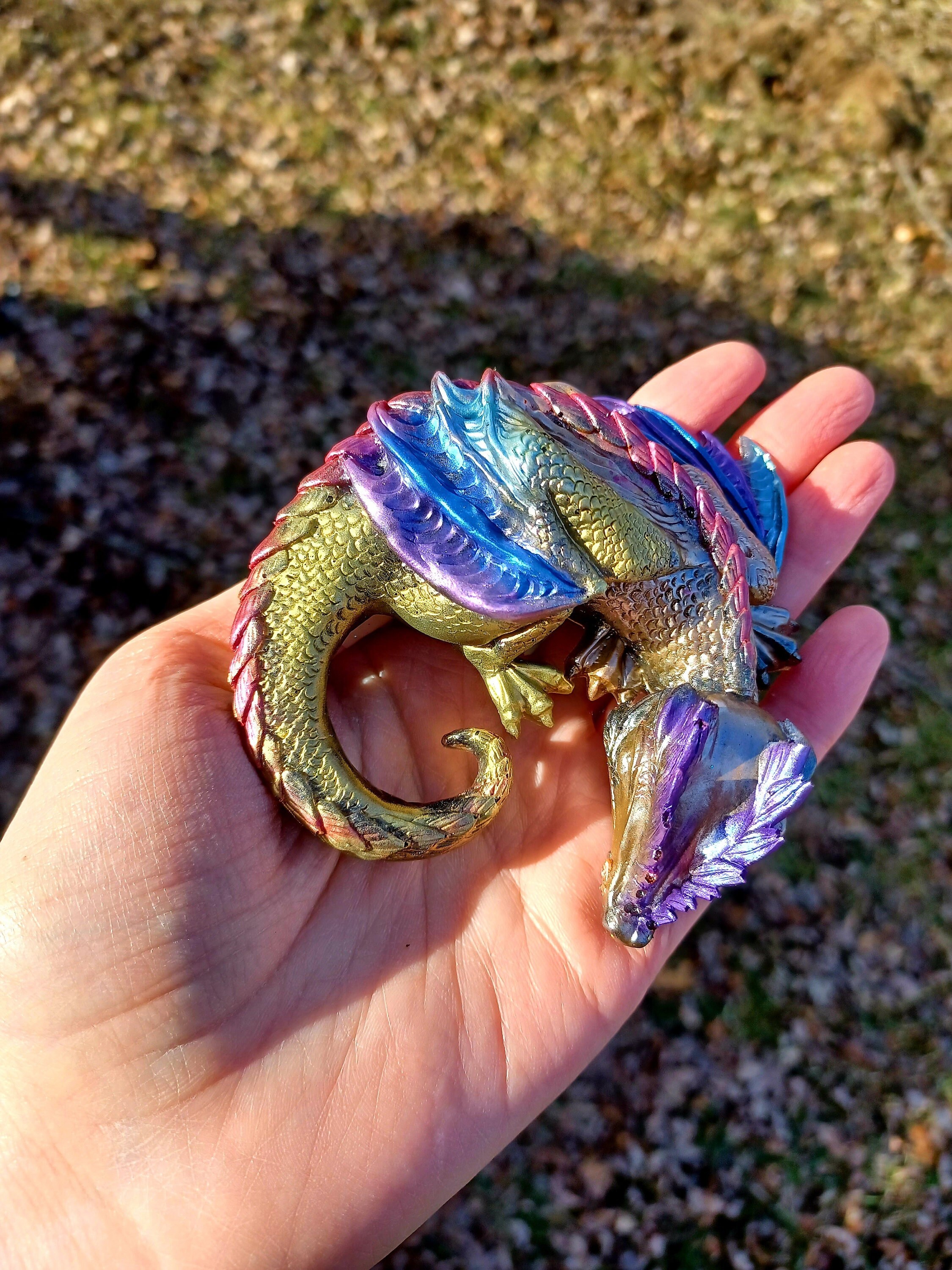 Holographic Rainbow Dragon Guardian / Sleeping Resin Dragon