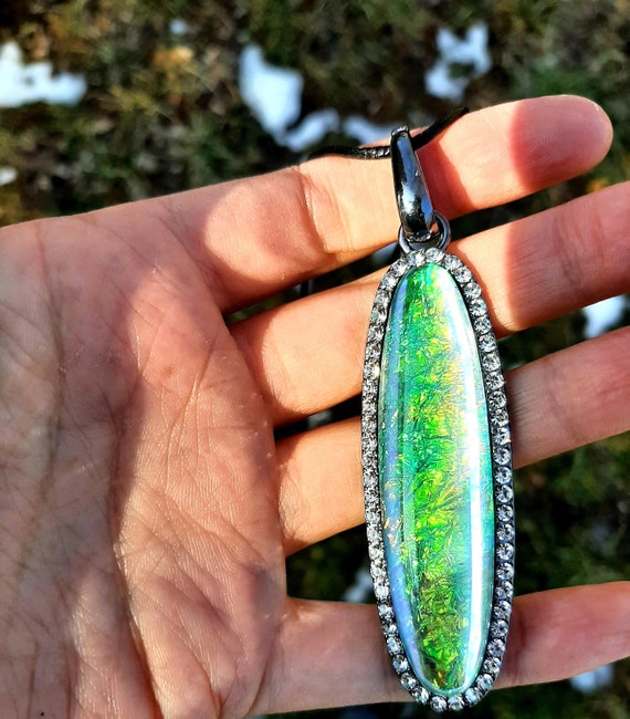 Resin Opal Pendant Necklace Synthetic Opal Necklace Faux Opal Pendant Princess Bling Rhinestones Girlfriend Gift Etsy