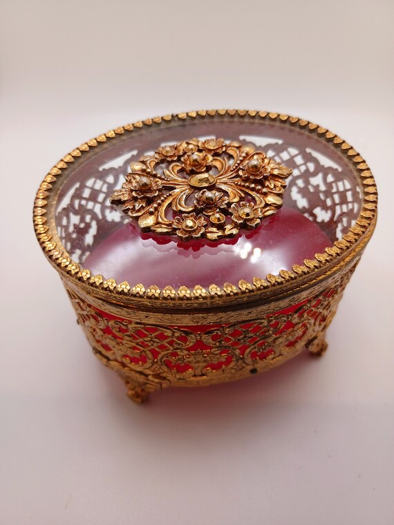 French-Style Gold and Red Filigree Container / Vi… - image 4