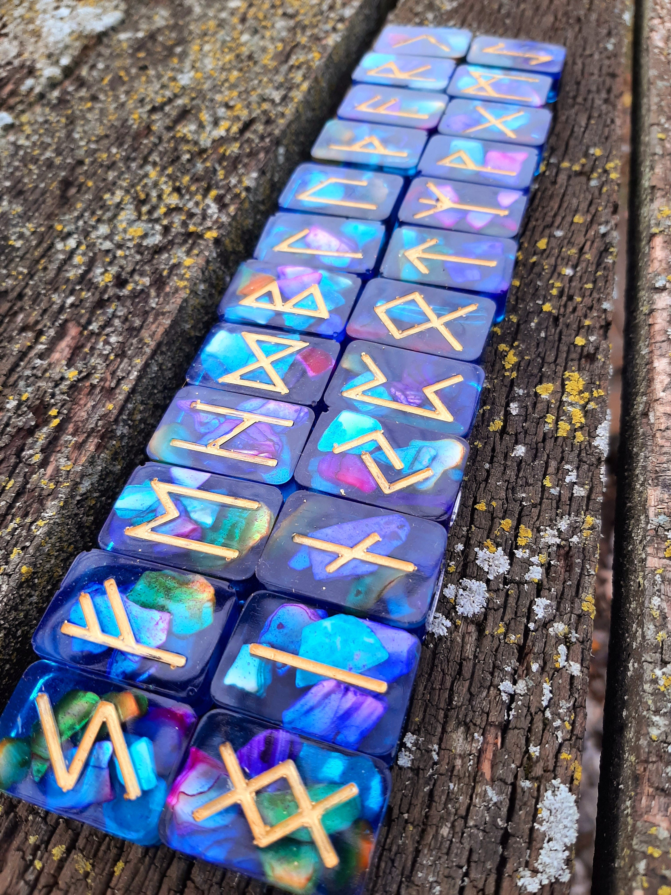 Iridescent Elder Futhark Resin Runes / Water Element / Holographic ...