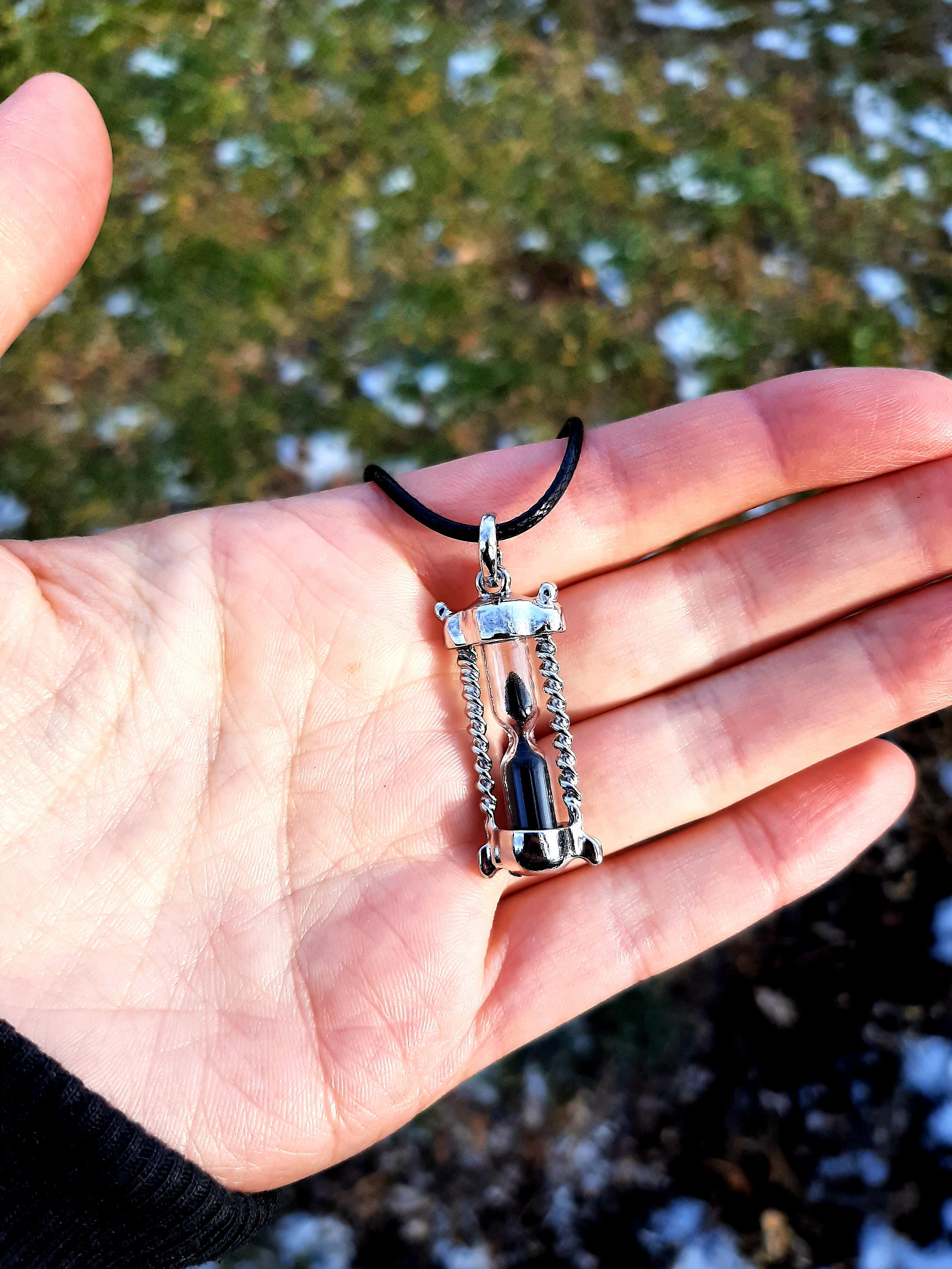 Hourglass Necklace / Black Sand Necklace / Sand Timer / Steampunk / Whimsy