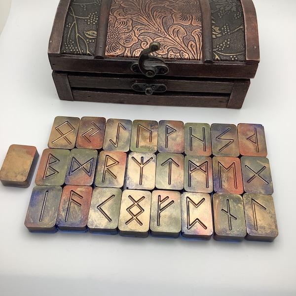 Elven Forest Elder Futhark Runes in Gift Box/ Runes /Elder Futhark / Norse / Old Norse / Witch / Altar Supplies / Gifts for Her / Resin Rune