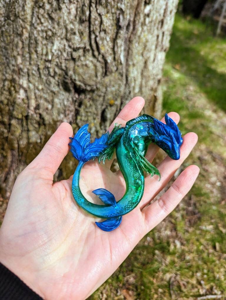 BLUE DRAGON　フィギュア　非売品 Blue Green Resin Dragon Sculpture Dragons Resin Art Handmade
