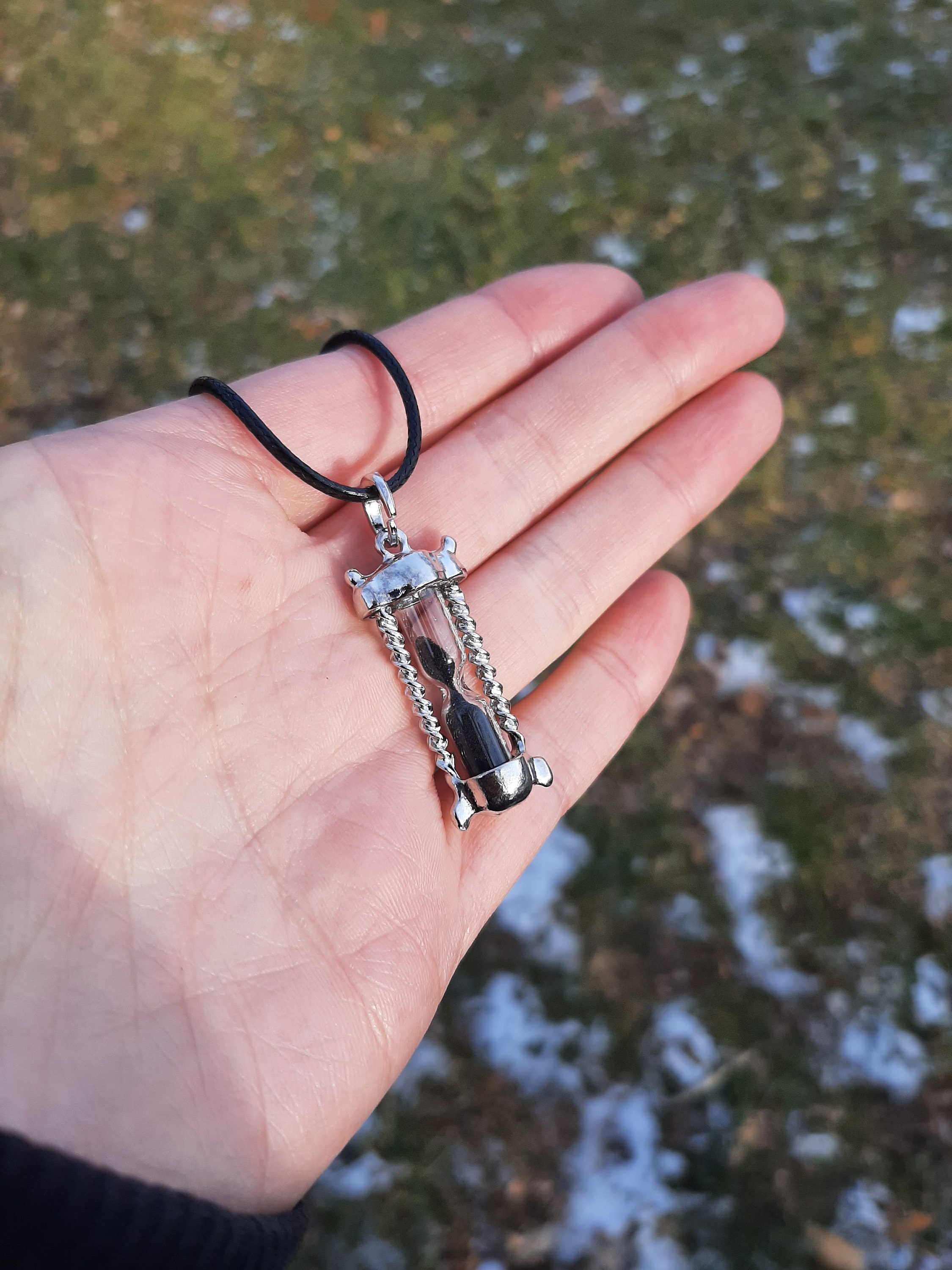 Hourglass Necklace / Black Sand Necklace / Sand Timer / Steampunk / Whimsy