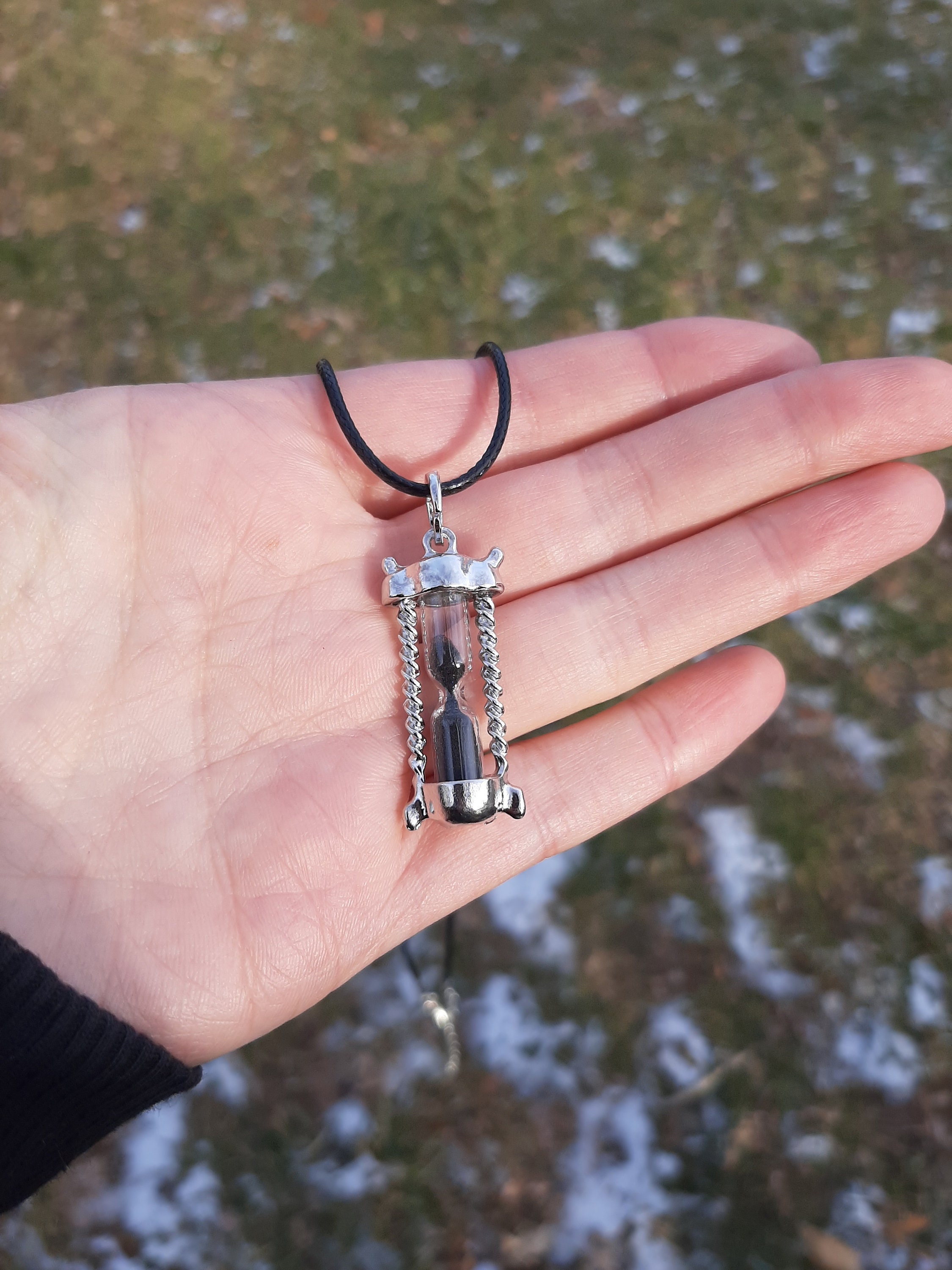 Hourglass Necklace / Black Sand Necklace / Sand Timer / Steampunk / Whimsy