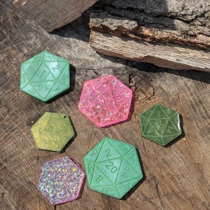 C Grade D20 Flat Charms Set of 6 | Flat D20 Dice Charms | Imperfect Cast | Dice Goblin Gifts | D20's for Crafting TTRPG