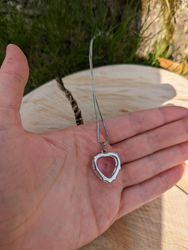 Faux Crystal Heart Necklace Vintage Heart Pendant image 4