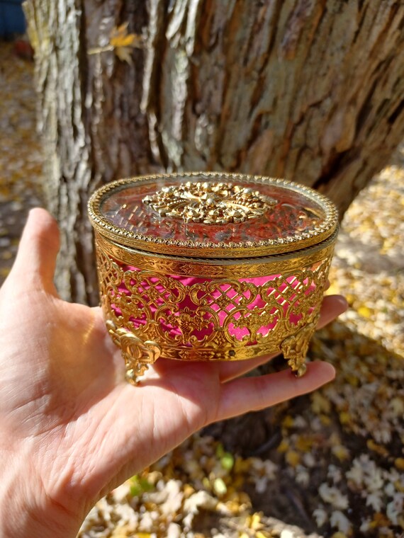 French-Style Gold and Red Filigree Container / Vi… - image 7