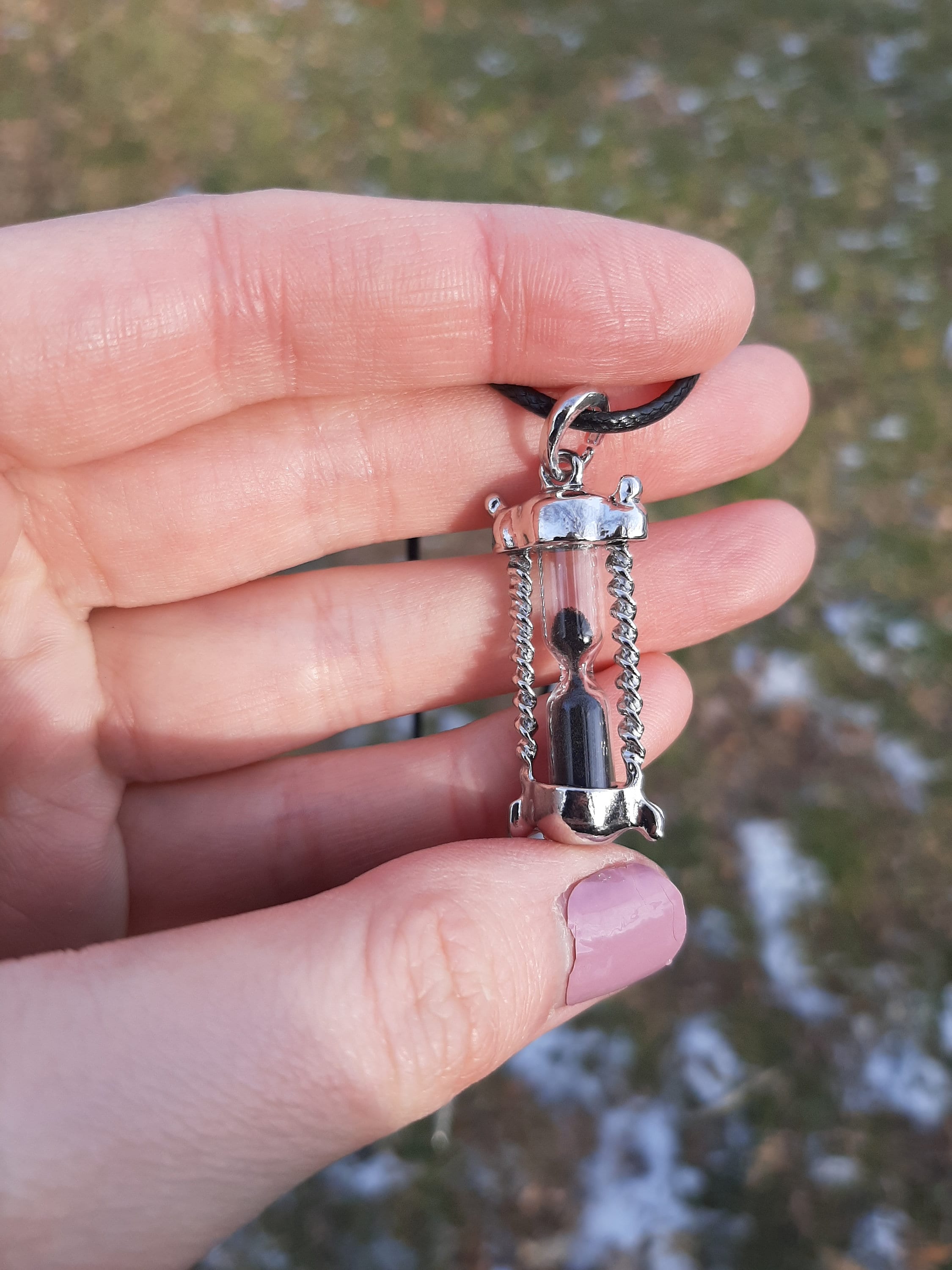 Hourglass Necklace / Black Sand Necklace / Sand Timer / Steampunk / Whimsy