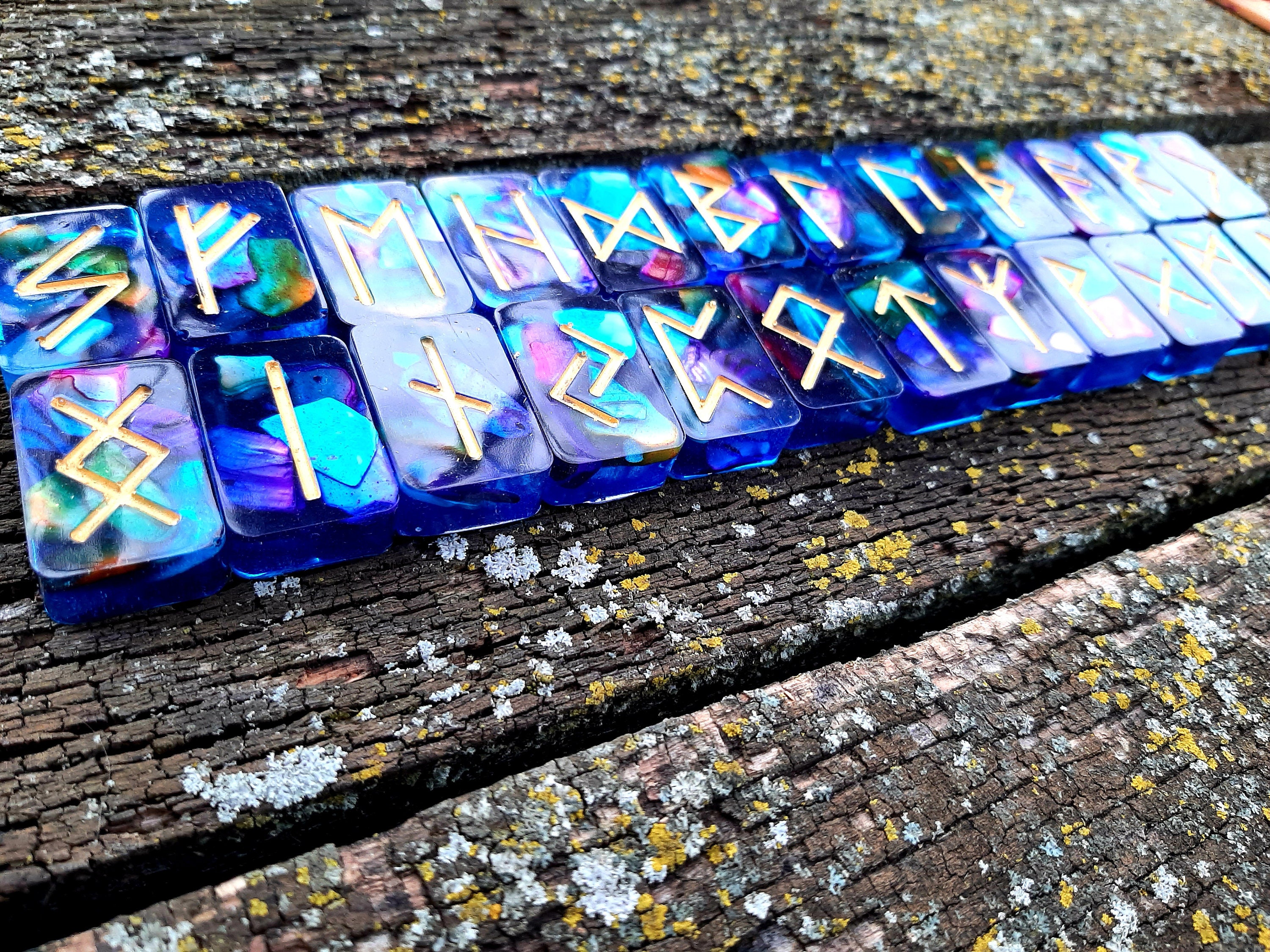 Iridescent Elder Futhark Resin Runes / Water Element / Holographic ...