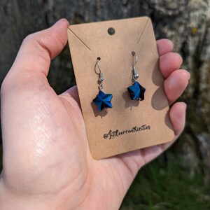 Iridescent Star Earrings Blue Earrings Dangle Earrings Moon and Stars Witchy Earrings Witch Gift Celestial Jewelry for Her Magic Earrings