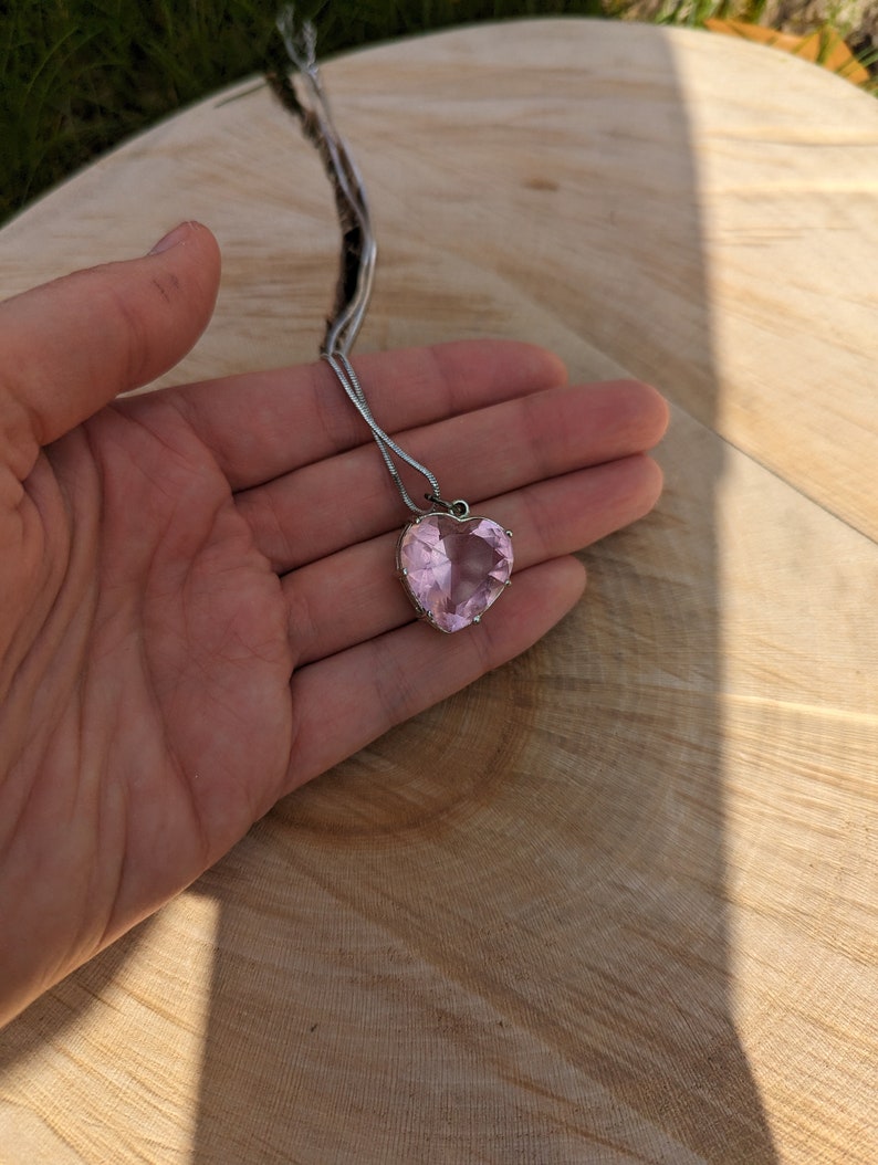 Faux Crystal Heart Necklace Vintage Heart Pendant image 3