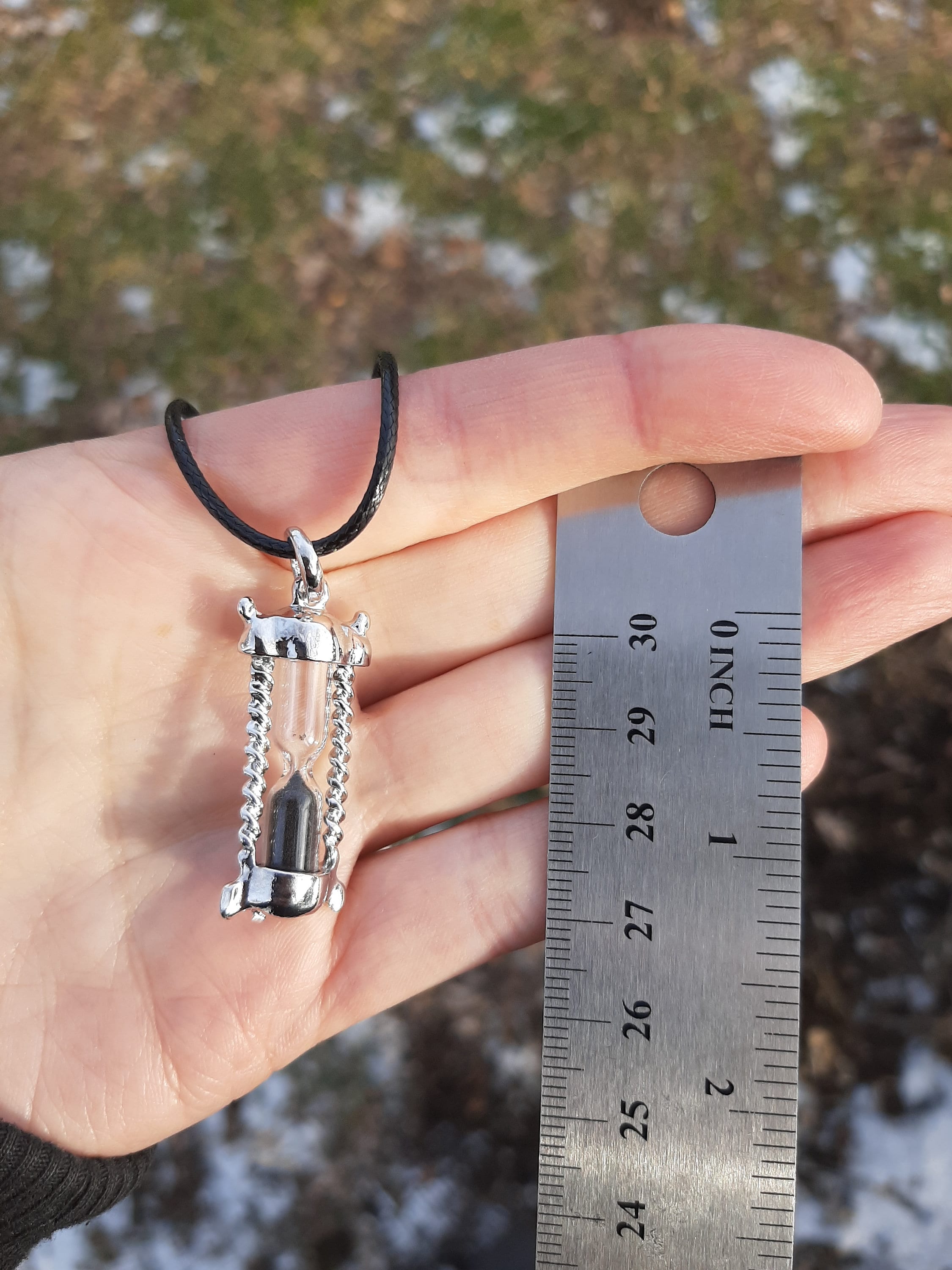 Hourglass Necklace / Black Sand Necklace / Sand Timer / Steampunk / Whimsy