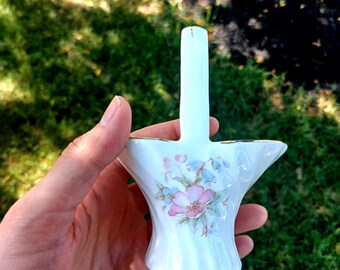 Vintage Floral Porcelain Basket, Cottagecore Decor