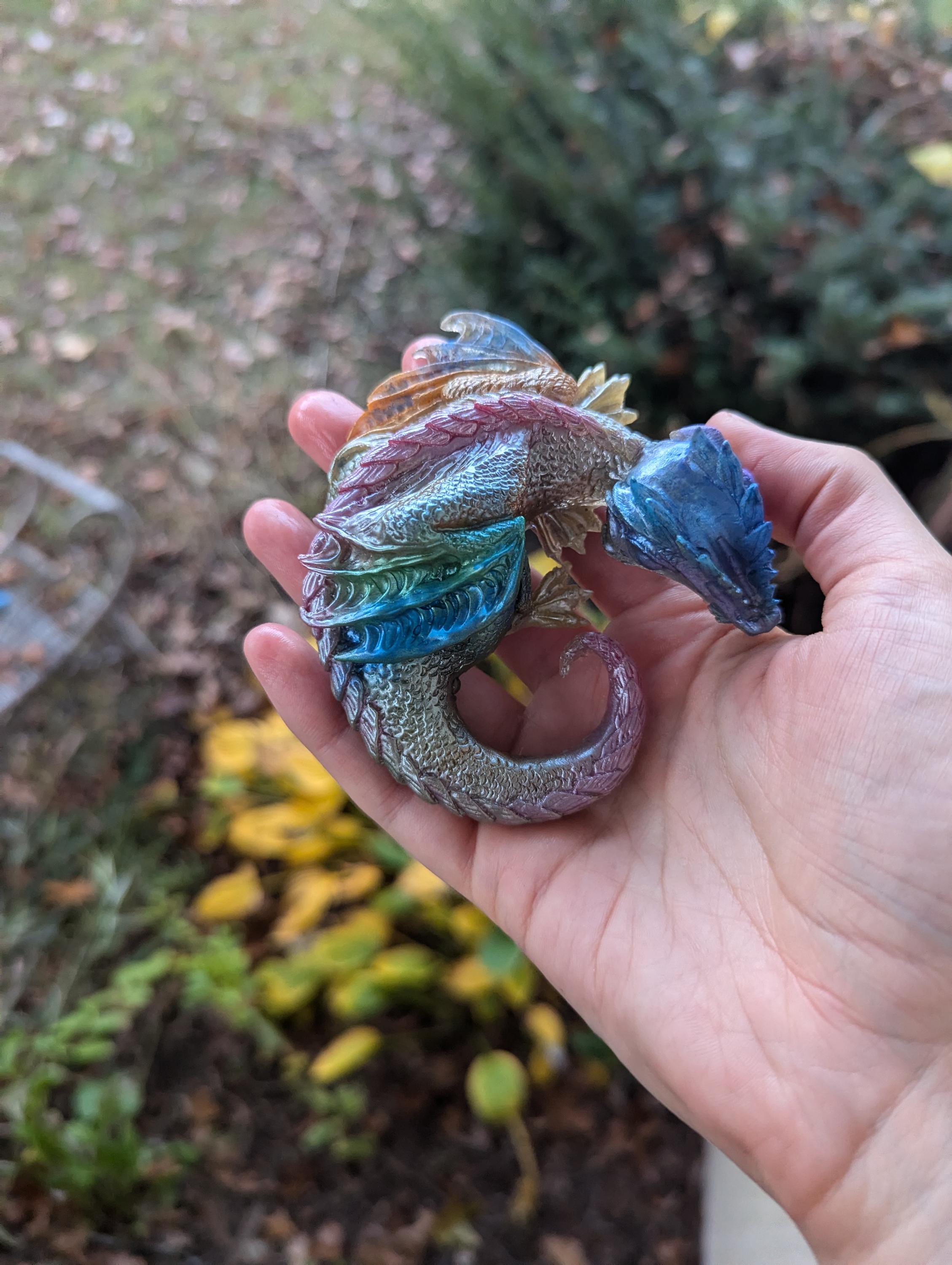 Holographic Rainbow Dragon Guardian / Sleeping Resin Dragon