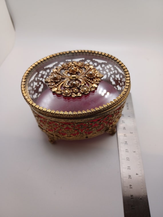 French-Style Gold and Red Filigree Container / Vi… - image 5