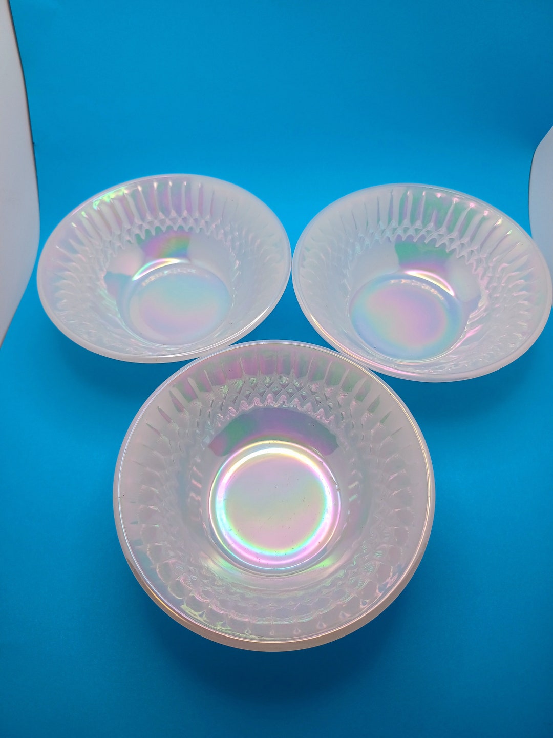 Set of 3 Iridescent Cereal Bowls / Moonglow / Luster Wear / Federal