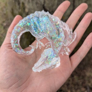 Aura Borealis Sleeping Dragon Moon Dragon Holographic Dragon Resin Figurine Aura Quartz Fantasy Gifts Gift for Her TTRPG Dice Guardian