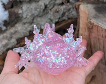 Pink Borealis Axolotl / Giant 6 Inch Aurora Borealis Axolotl Lovers Gifts / Pink Axolotl/ Aura Quartz Inspired  /Figurine/Christmas/Handmade