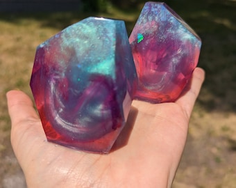 Pink and Teal Cosmic Crystal Paperweight Resin Crystals Pink Crystal Holographic Resin Crystal Staff Topper Wizard TTRPG Gifts RPG Gifts