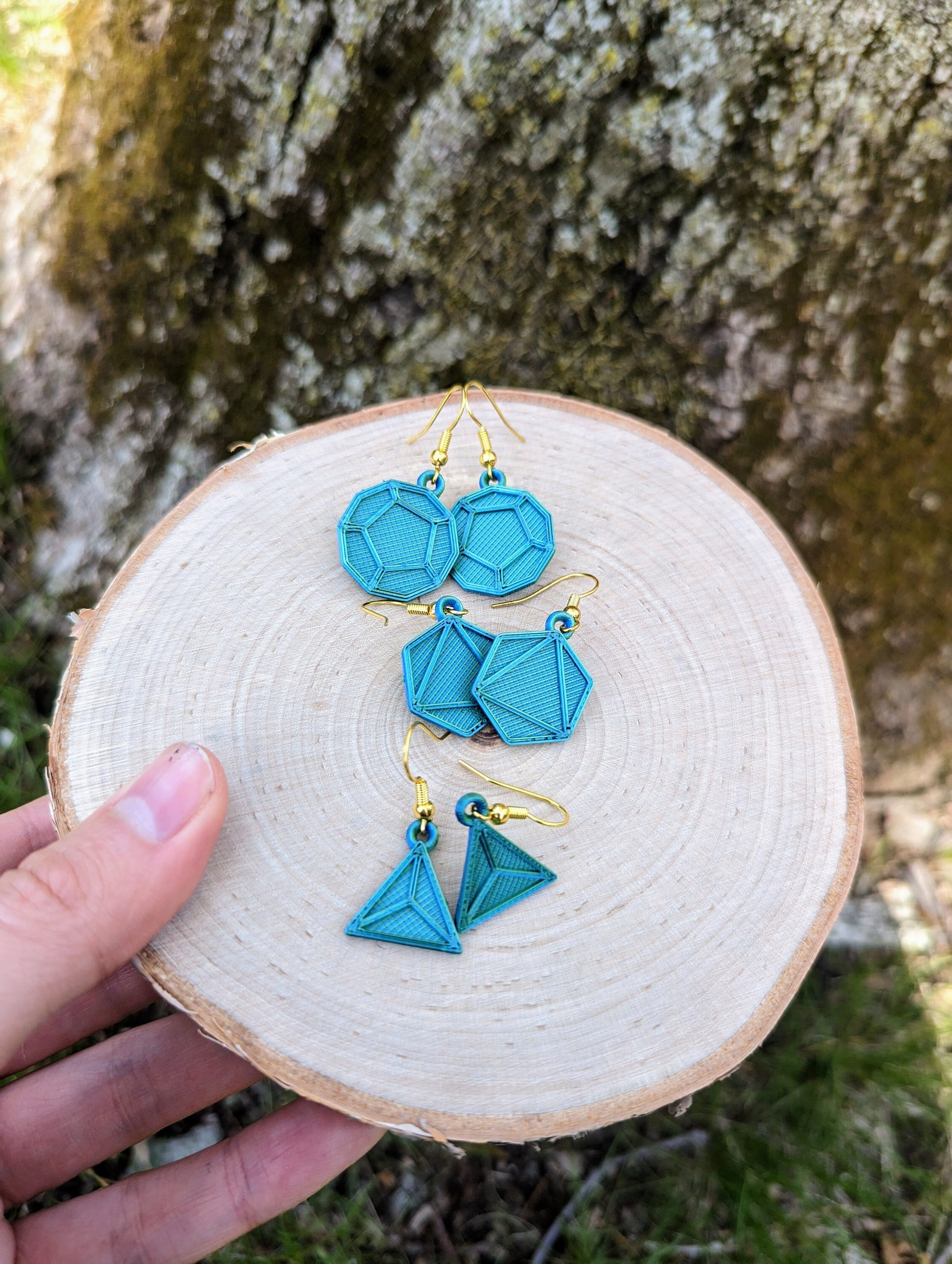 Dice Earrings Blue Green PLA Dice Goblin Earrings D20 Earrings Gamer Gifts