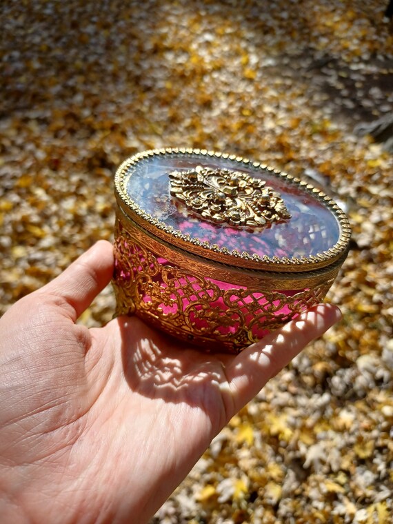 French-Style Gold and Red Filigree Container / Vi… - image 6