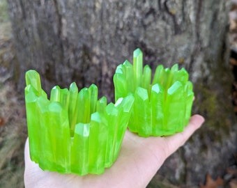 Lot de 2 bougeoirs en cristal vert à LED, qualité B, gobelets en résine, porte-objets en résine