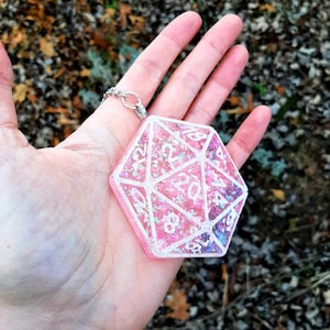 Pink Holographic D20 Keychain / Large TTRPG Keychain / D20 / Blue / D20 dice keychai