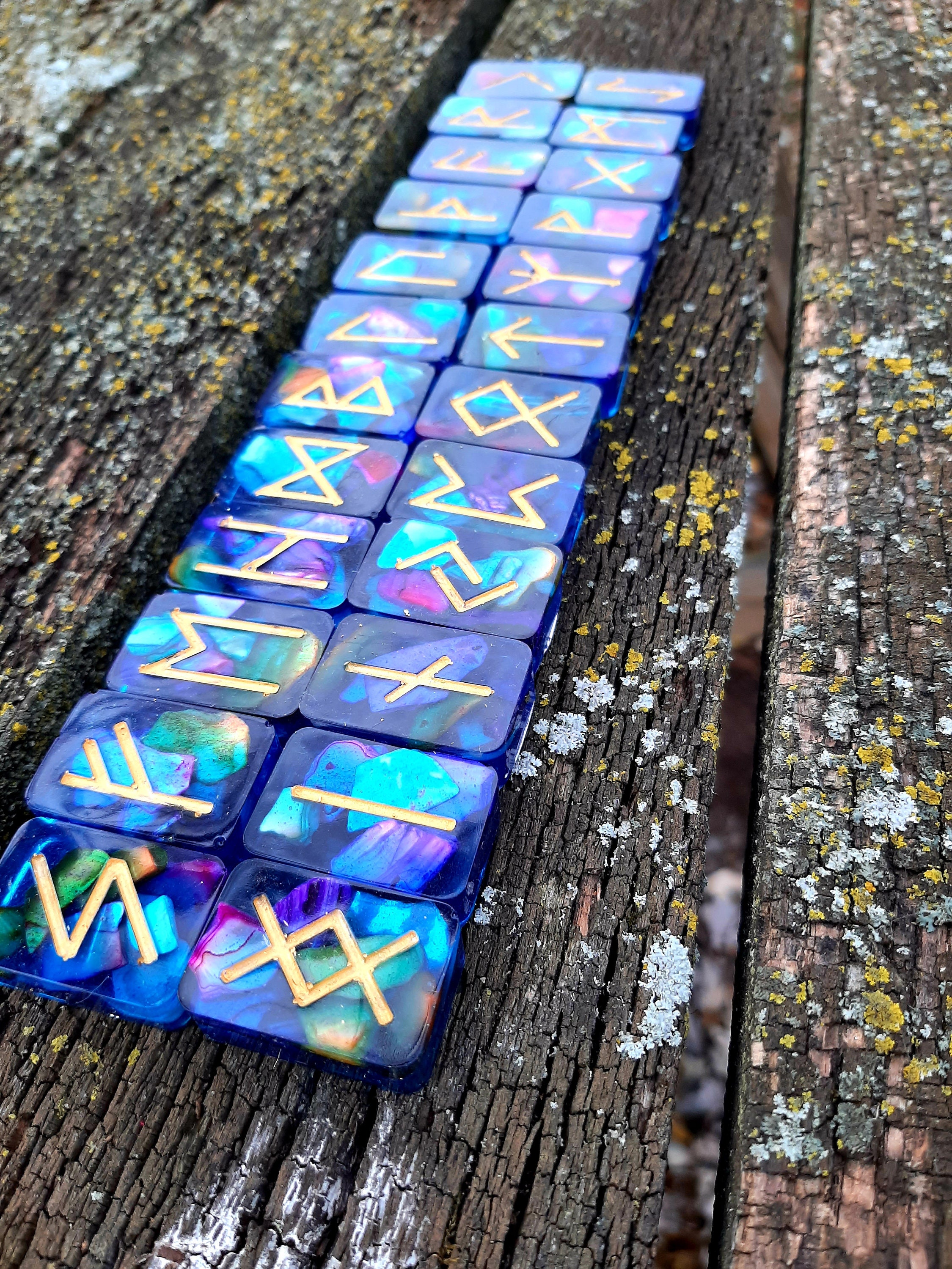 Iridescent Elder Futhark Resin Runes / Water Element / Holographic ...