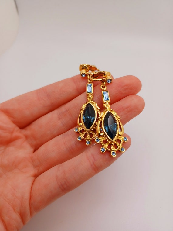 Vintage Navy Blue and Gold Earrings