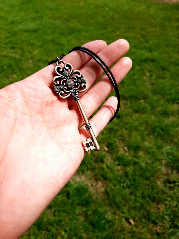 Faux Diamond Skeleton Key Skeleton Key Necklace Skeleton Key Gem Necklace Keys Key and Cogs Jewelry Steampunk for Her Etsy
