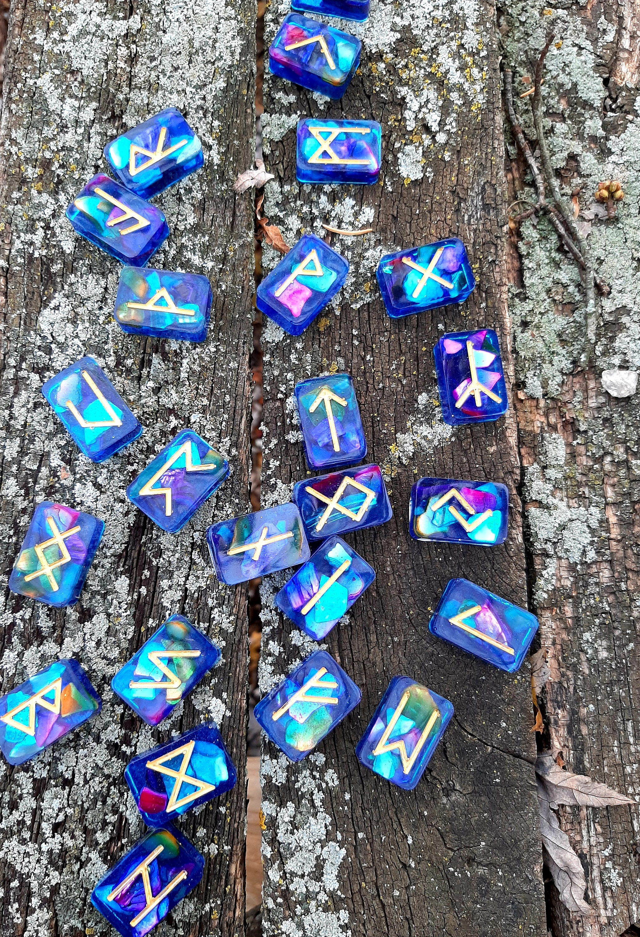 Iridescent Elder Futhark Resin Runes / Water Element / | Etsy