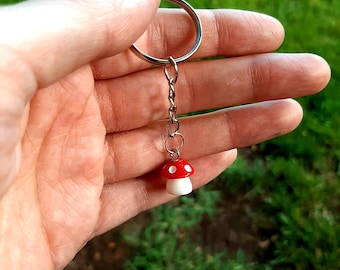 Tiny Red Mushroom Keychain - Handmade Toadstool Charm
