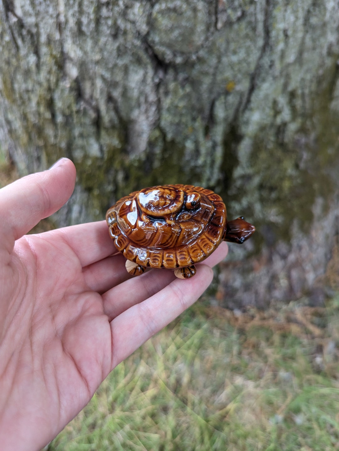 Wiggly Turtle Good Luck Turtle Vintage Ceramic Chinese Turtle With