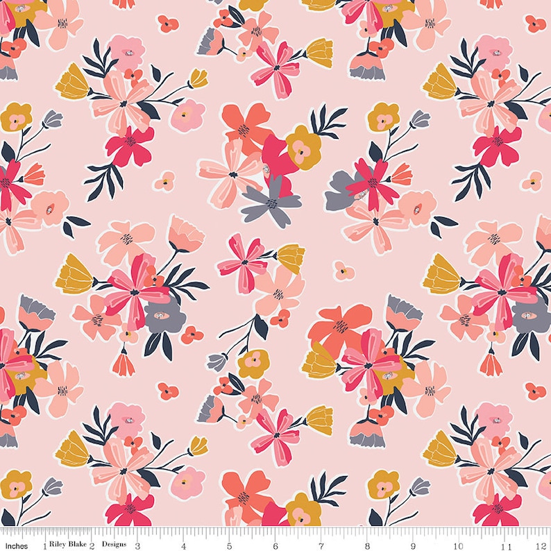 Main Pink Quilting Cotton Golden Aster Fabric Collection 12 Yard + Riley Blake Design