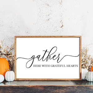 Gather Here With Grateful Hearts SVG | Thanksgiving Svg | Fall Svg | Autumn Svg | Wood Sign Quote Svg | Modern Farmhouse Svg | Cut File