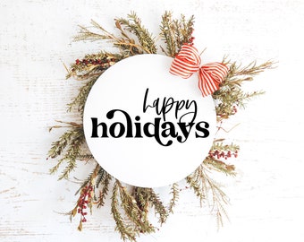 Joyeuses fêtes rétro SVG : fichier de coupe rond de porte de Noël (téléchargement numérique)
