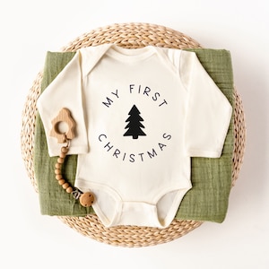 My First Christmas SVG | First Christmas Onesie Svg | Baby&#39;s First Christmas Svg | Holiday Infant Bodysuit Svg | Christmas Tree Cut File