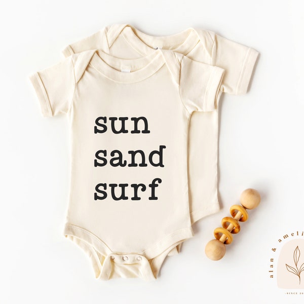 Sun Sand Surf SVG | Summer Baby Onesie Svg | Minimalist Kid's Tee Design | Toddler Vacation Shirt PNG | Beach Baby | Sublimation | Cut File