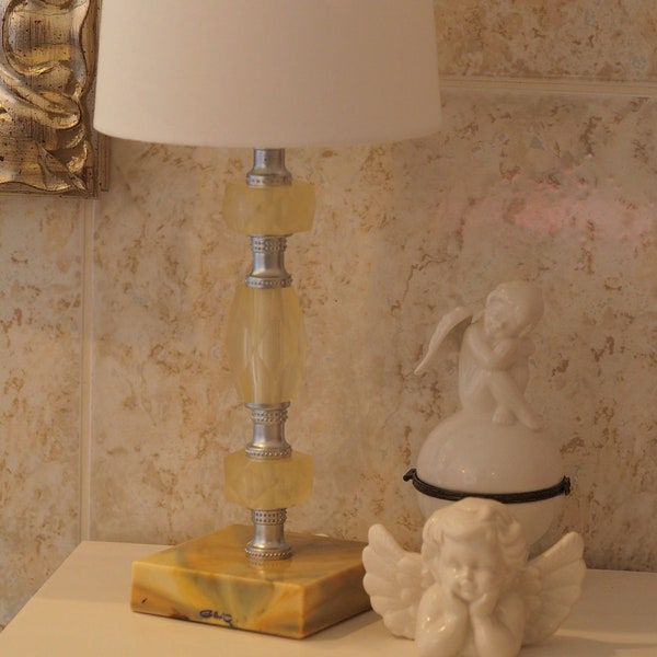 vintage Rétro Gilbert Mid - Century Canada Montréal Lampe de table Faux Marbre - Lampe de chevet en cristal