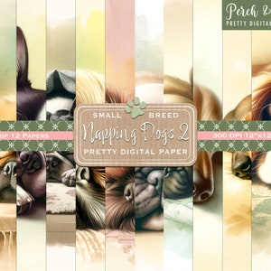 Napping Dogs 2 Small Breed Bella carta per album digitale, download immediato, 12x12, carta per diario spazzatura, collage, creazione di biglietti, cancelleria