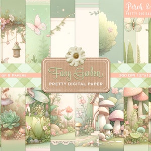 Fairy Garden Pretty Digital Scrapbook Paper, Carta stampabile, Junk Journal, Biglietti, Collage, Cancelleria, Download immediato, 12x12