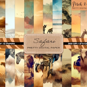 Safari Pretty Digital Scrapbook Paper, Instant Download, 12x12, Junk Journal Paper, Collage, Card Making, Stationery