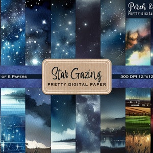 Star Gazing Vrij digitaal plakboek, aquarelstijl, Instant Download, 12 x 12, JPG